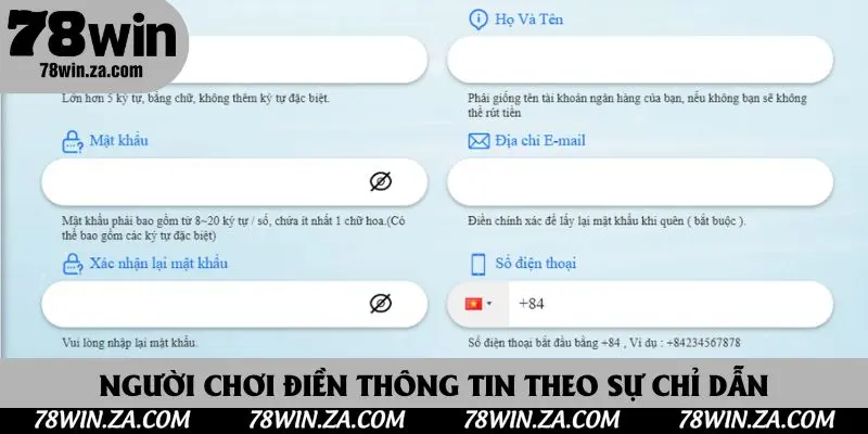 Người chơi điền thông tin theo sự chỉ dẫnv