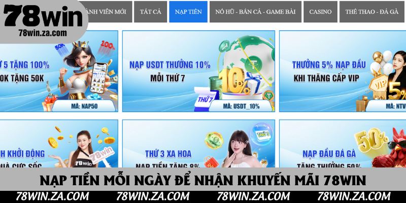 Khuyến Mãi 78Win 2 Nạp tiền mỗi ngày để nhận khuyến mãi 78Win